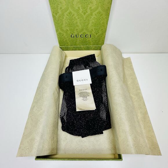 NIB Gucci Knit Tights Lux Size S GG Mesh Net Black Purple Lurex Metallic Sparkly - Picture 4 of 6